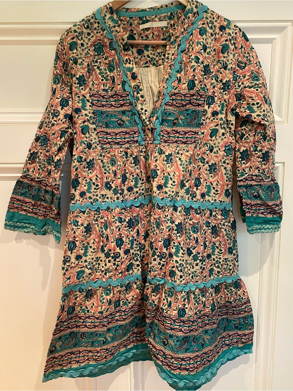 Boho Floral Tunic Dress in Teal, Coral & Cream - Lola Australia